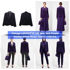 Vintage LAFAYETTE 148 New York Purple Paisley Velvet Blazer Size 8 Y2K Era